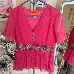 Cynthia Steffe Pink Floral Embroidered Blouse